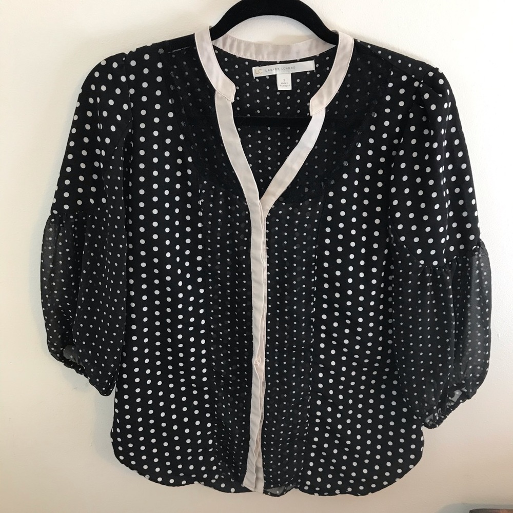 LC Lauren Conrad Black Cream Sheer PolkaDot Blouse